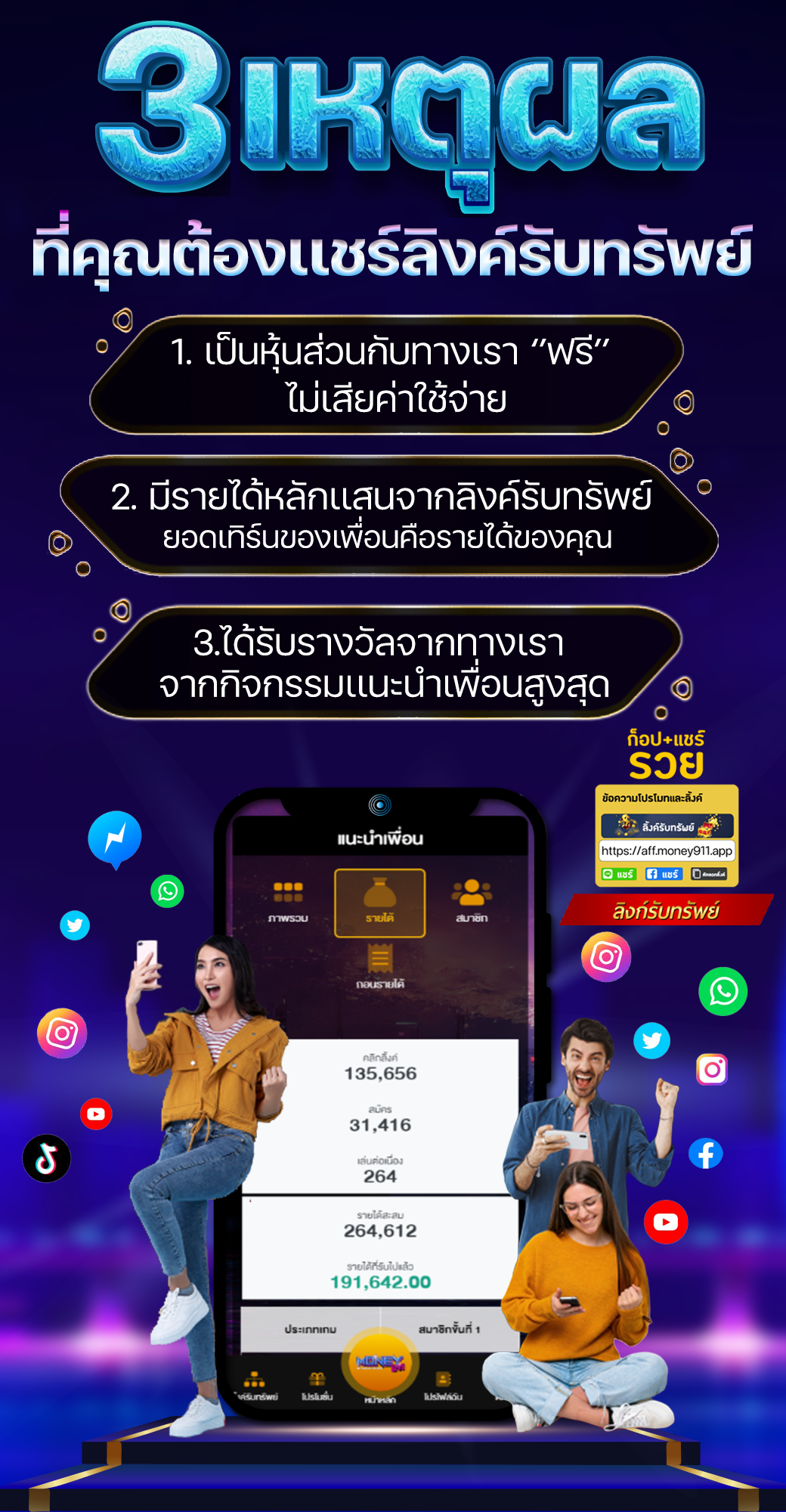 รายได้จากการเเชร์ลิงค์รับทรัพย์ money911